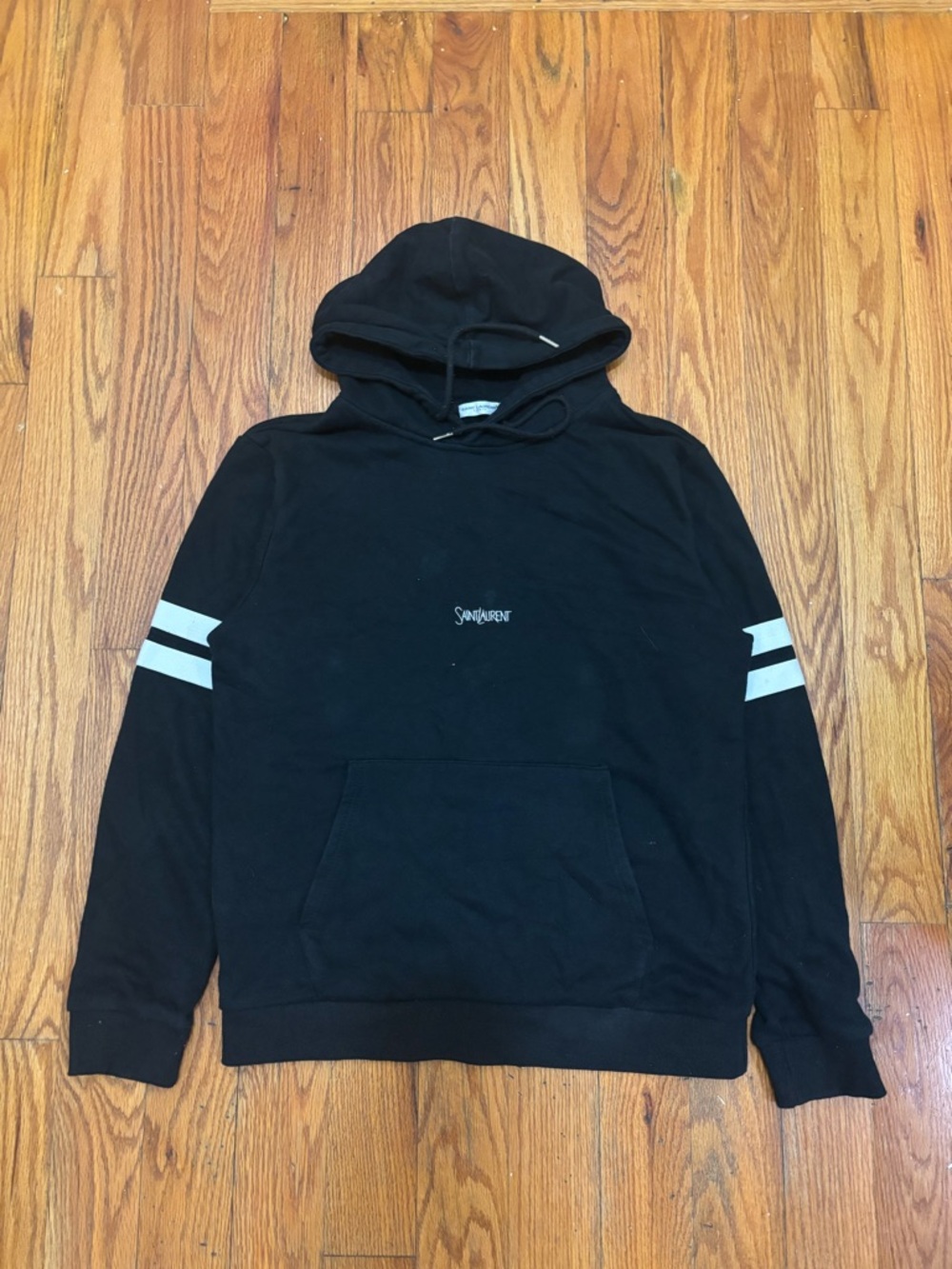 Saint Laurent black hoodie with white stripes